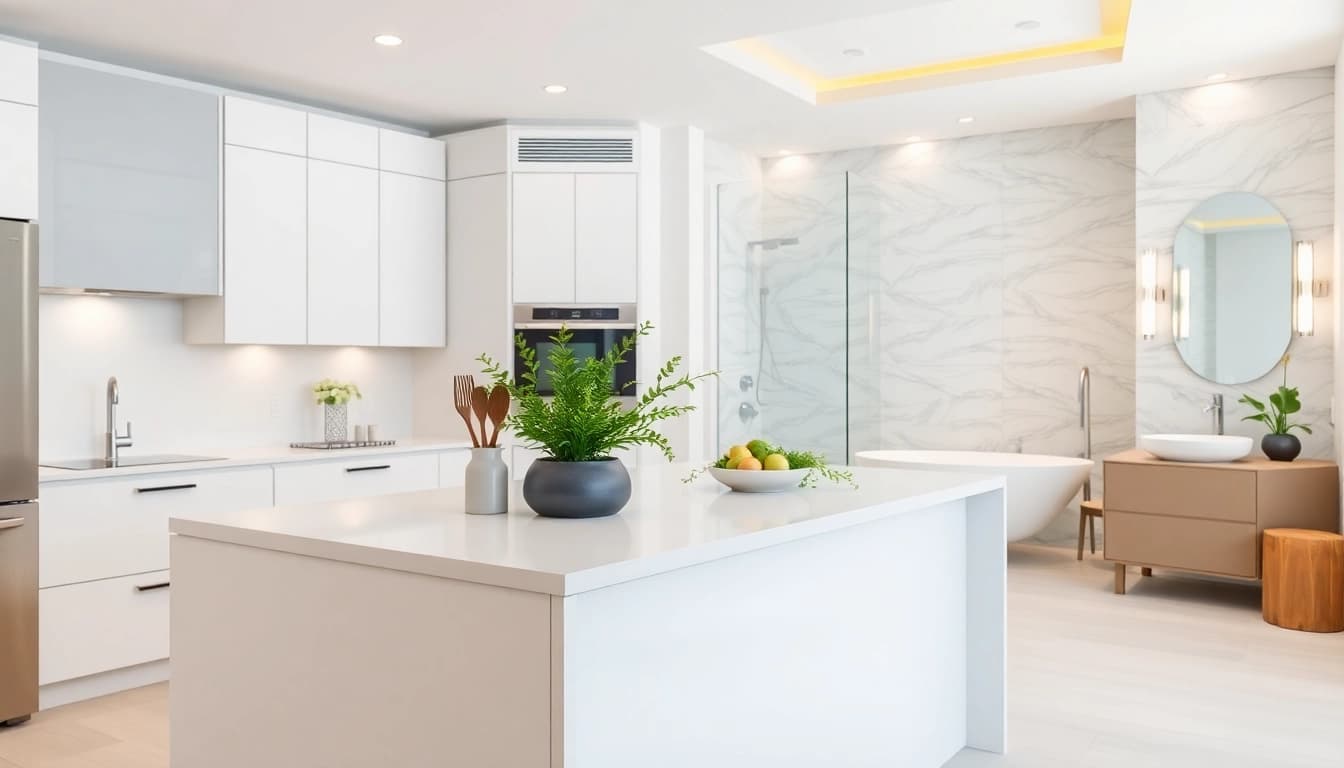 Transform your space with a kitchen and bathroom renovation featuring modern design elements and elegant fixtures.