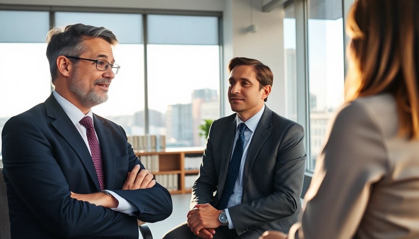 Clearwater truck accident lawyer discussing options with a client in an office setting.
