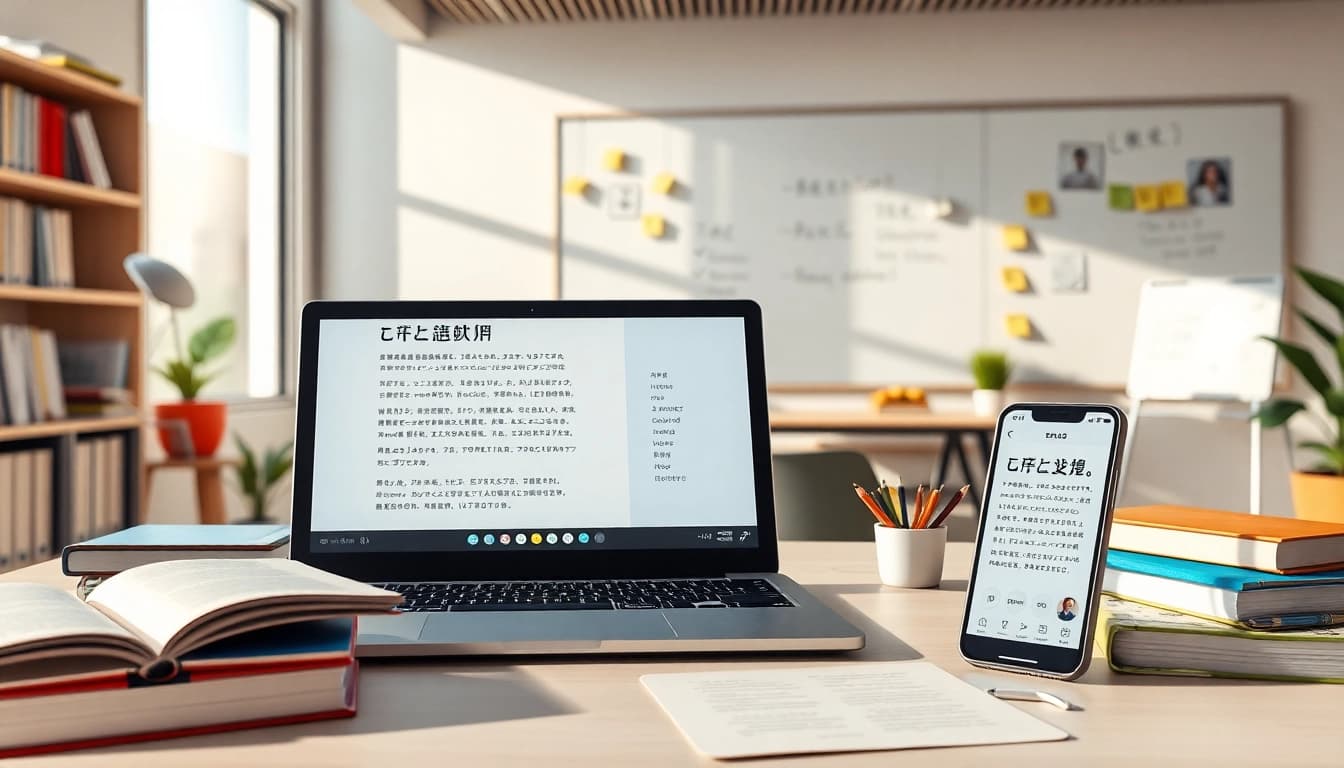 Engaging digital learning setup showcasing 有道 translation tools, inspiring study environment.