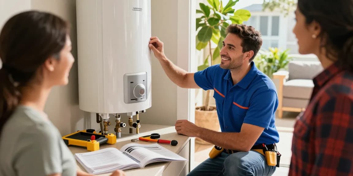 Experienced plumber providing water heater repair San Diego in a bright utility room, ensuring quality service.