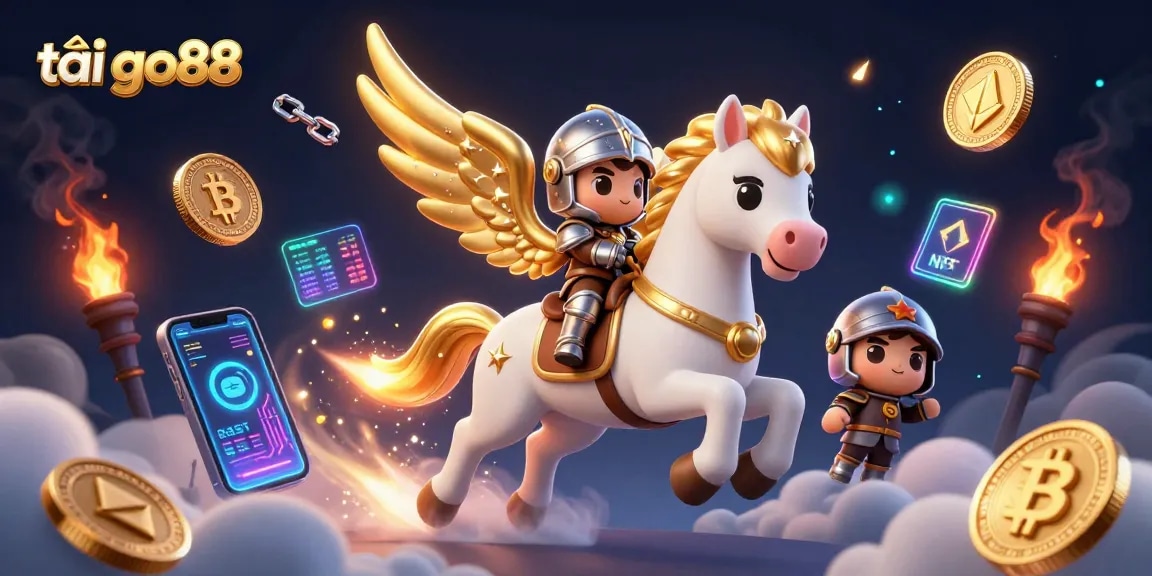 Play and win with tải go88 in an ultra-detailed 3D casino scene filled with vibrant characters and crypto elements.