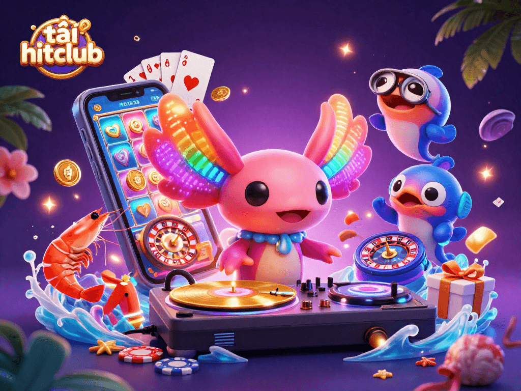 Engage with exciting slots as tải hitclub features a vibrant underwater party scene with unique characters.