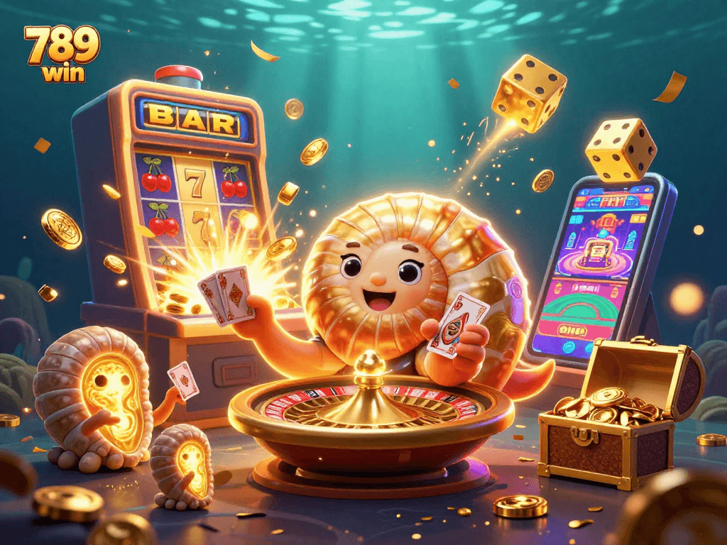 Experience the excitement of the 789 win slots with this vibrant 3D casino illustration showcasing a nautilus roulette.