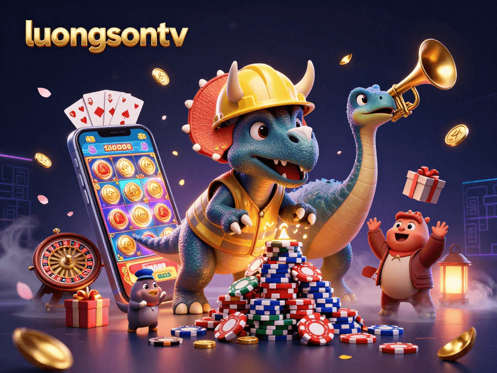 Experience the excitement of luongsontv with this vibrant 3D illustration depicting a playful casino theme.