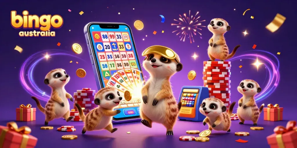 Join the excitement of bingo online Australia with lively meerkats running a colorful bingo casino.