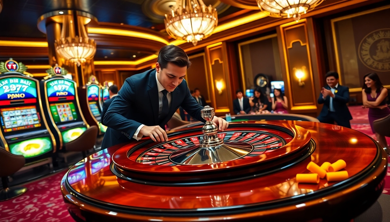 Exciting moment at NHÀ CÁI BEM88 roulette table, showcasing luxury and strategic gameplay.