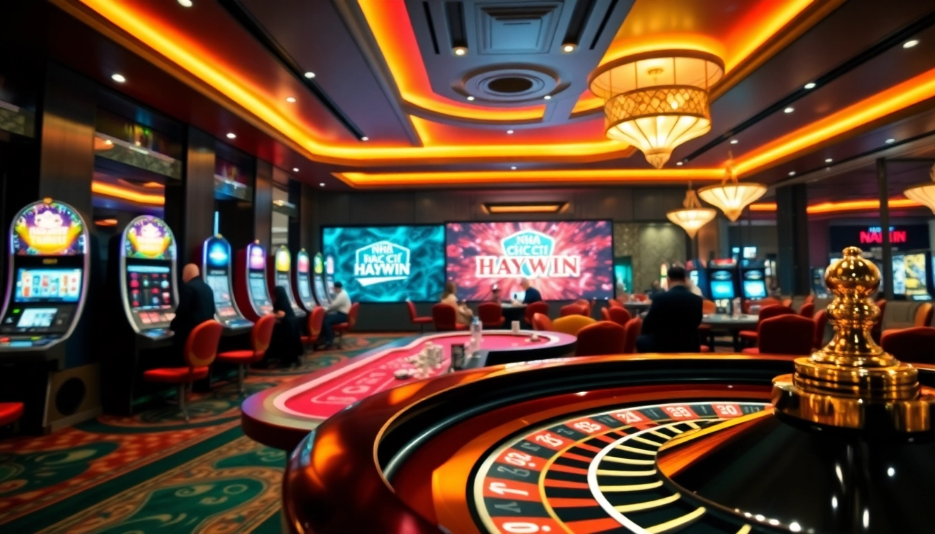 Experience the excitement at NHÀ CÁI HAYWIN with vibrant slot machines and poker action.