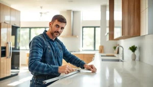Austin residential remodeling contractor skillfully renovating a modern kitchen space with elegant cabinetry.