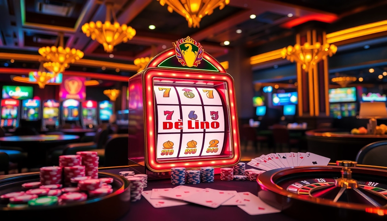 Engaging scene of excited players spinning the nổ hũ online slot machine in a luxurious casino setting.