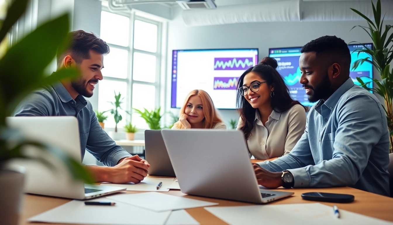 Engaging social media marketing strategy session showcasing collaboration and analytics.