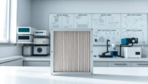 Showcasing a HEPA filter in a clean lab environment with advanced air filtration equipment.