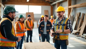Engaged trainees in a construction training session learning under expert guidance.