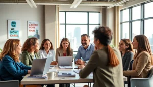 Discover your ideal career options in a vibrant office setting with professionals consulting.
