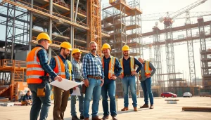 Showcasing a construction association event with teamwork and collaboration among skilled professionals.