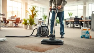 Efficient commercial carpet cleaning in a busy office showcasing advanced techniques.