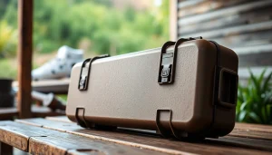 Buy a pelican gun case for sale, showcasing its durability and design features in a natural setting.