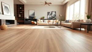 Showcasing luxury vinyl plank flooring in a modern living room setting with elegant decor.