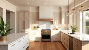 Best contractor for high-end remodels Austin showcasing a luxurious kitchen with marble countertops and custom cabinetry.