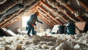Executing spray foam insulation removal in a residential setting with safety equipment.