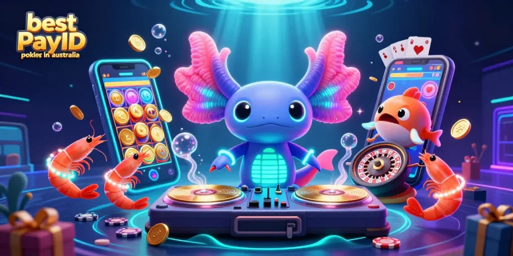 Experience the excitement of the best PayID pokies in Australia with vibrant casino-themed 3D illustration.