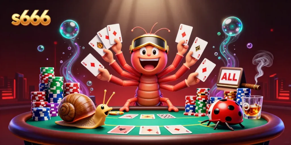Experience the thrill with s666 at a vibrant poker game scene featuring colorful characters.