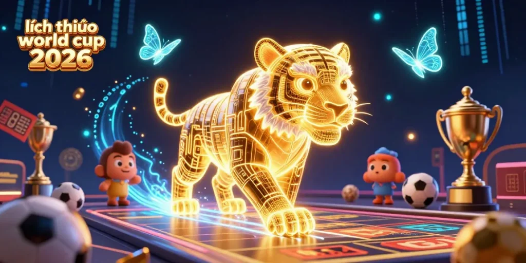 Exciting sports betting scene showcasing lịch thi đấu world cup 2026 with vibrant characters, sports elements, and a dynamic casino backdrop.